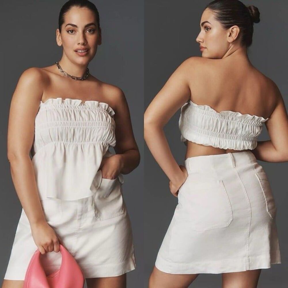 Anthropologie The Colette Skirt by Maeve Mini Linen Edition Women’s 1X White NWT